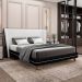 Conjunto Cama com Cabeceira King Torres Pés em Madeira PU/Bouclê Preto/Off White G91 - Gran Belo