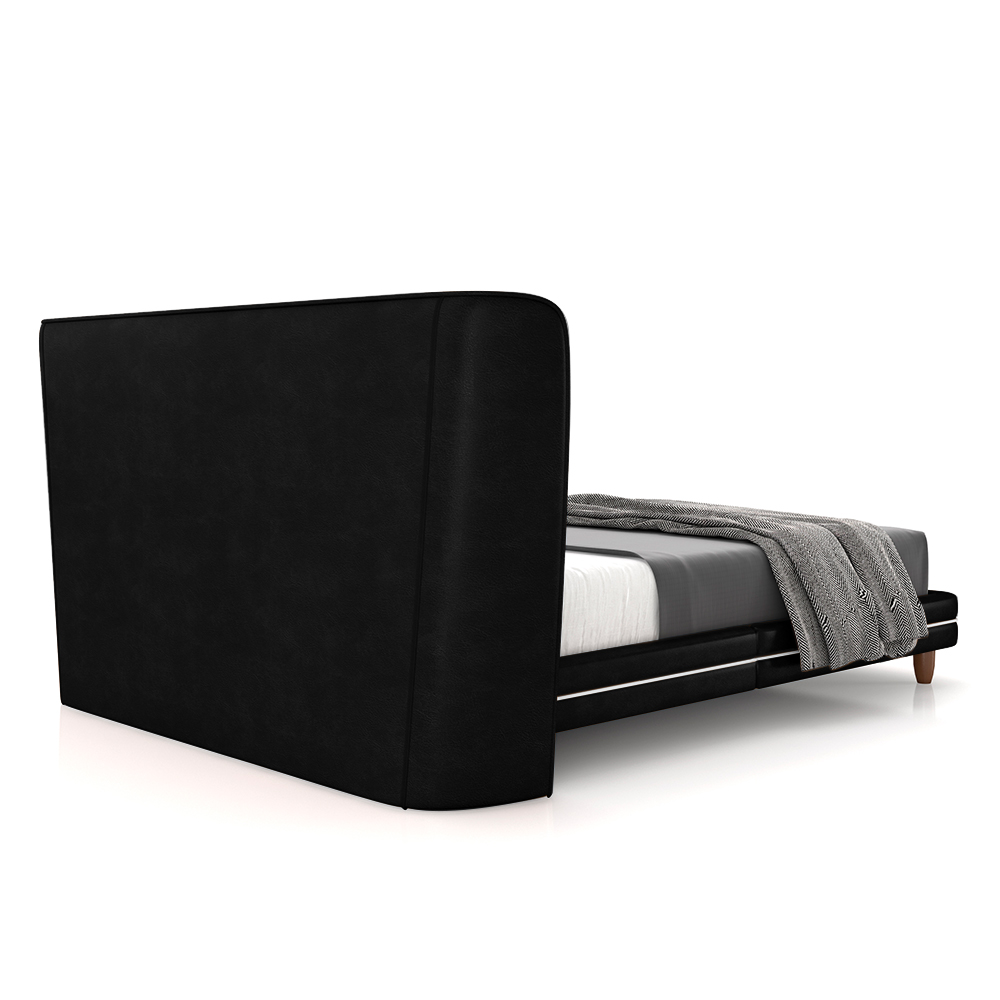 Conjunto Cama com Cabeceira King Torres Pés em Madeira PU/Bouclê Preto/Off White G91 - Gran Belo