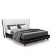 Conjunto Cama com Cabeceira King Torres Pés em Madeira PU/Bouclê Preto/Off White G91 - Gran Belo