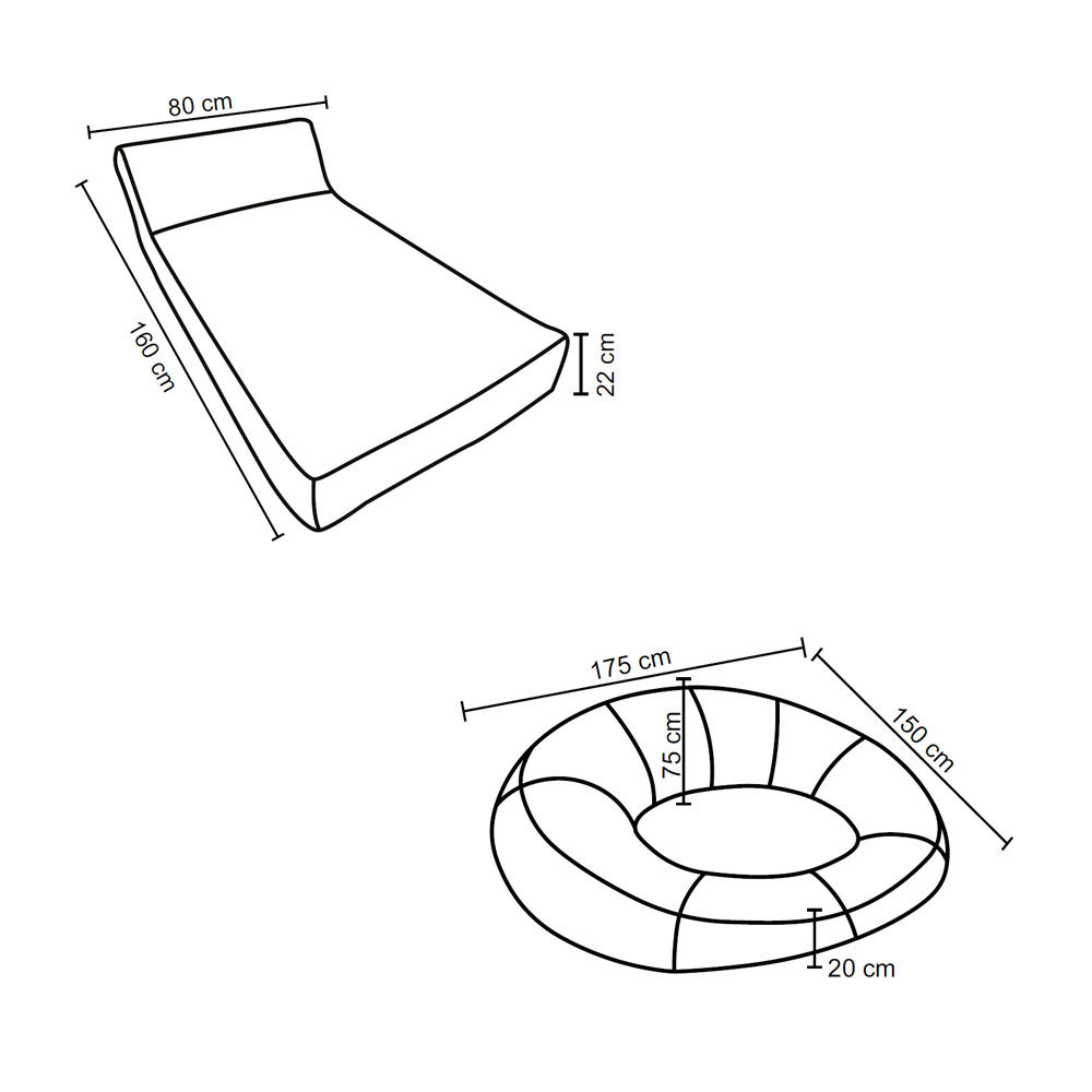 Conjunto Chaise e Puff Inflável Área Externa Akira com Capa de Olefin Cinza G56 - Gran Belo
