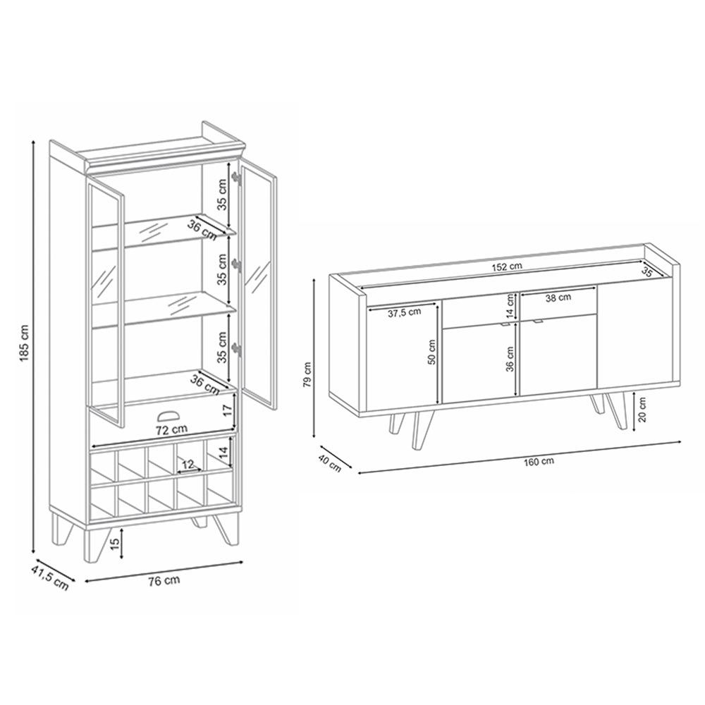 Conjunto Cristaleira Adega Bar e Buffet Balcão Decorativo Andorra/Albani Preto/Nature G26 - Gran Belo
