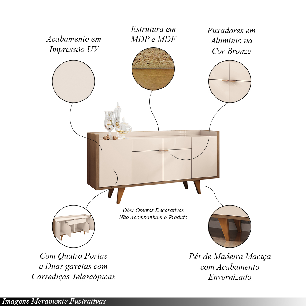Conjunto Cristaleira Adega MDP/MDF e Buffet Balcão Andorra/Albâni Off White/Castanho G26 - Gran Belo