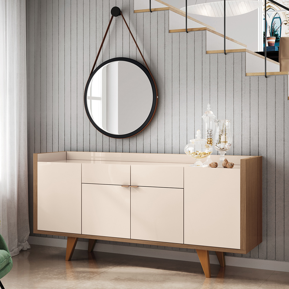 Conjunto Cristaleira Adega MDP/MDF e Buffet Balcão Andorra/Albâni Off White/Castanho G26 - Gran Belo