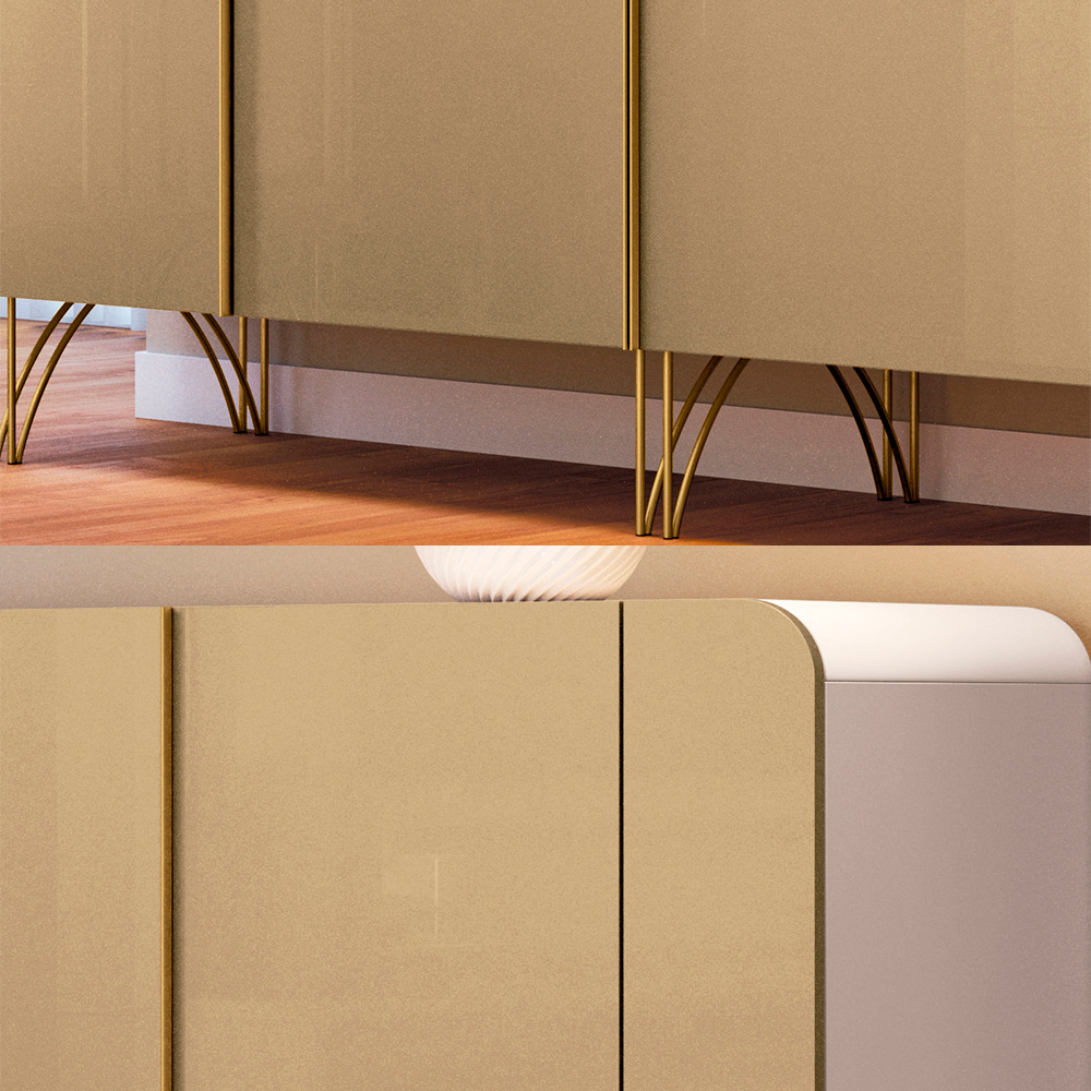 Conjunto Cristaleira Buffet com LED Portas de Vidro Évora/Saluti Off White/Champagne G26 - HB Móveis