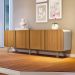 Conjunto Cristaleira Buffet com LED Portas de Vidro Pés Aço Maciço Cor Dourado Texas/Virginia Off White/Cinamomo G26 - Gran belo