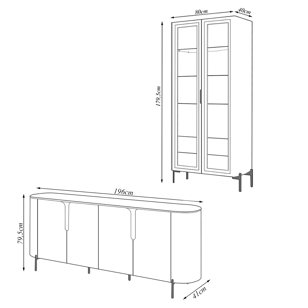 Conjunto Cristaleira Decorativa Vitória 2 Portas de Vidro e Buffet América 4 Portas Pés Metálicos Dourados Off White/Freijó G18 - Gran Belo