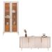 Conjunto Cristaleira Decorativa Vitória 2 Portas de Vidro e Buffet América 4 Portas Pés Metálicos Dourados Off White/Freijó G18 - Gran Belo