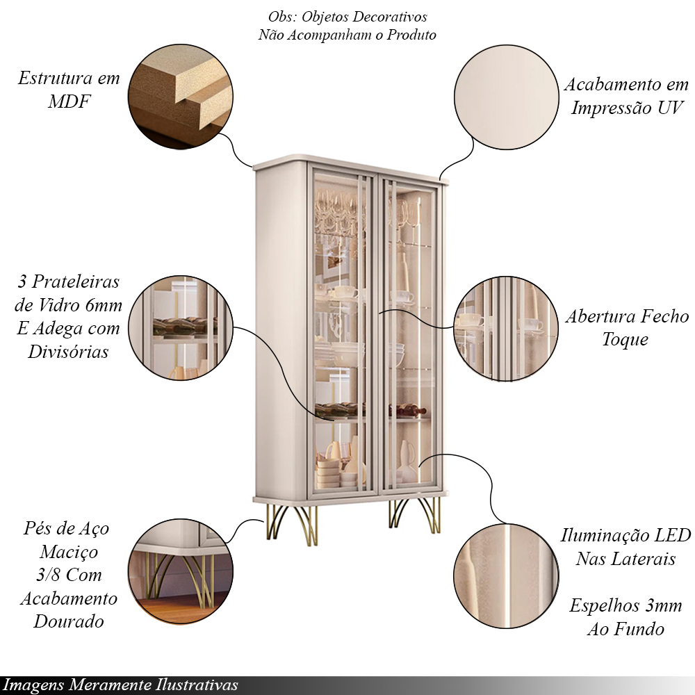 Conjunto Decorativo 1 Cristaleira e 2 Buffets Évora/Saluti/Benvenuto Off White G26 - HB Móveis