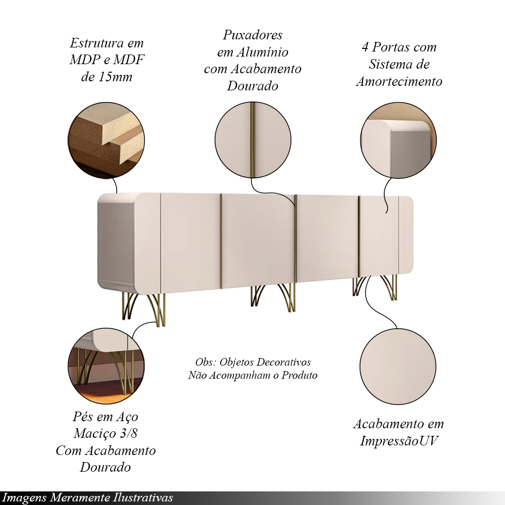 Conjunto Decorativo 1 Cristaleira e 2 Buffets Évora/Saluti/Benvenuto Off White G26 - HB Móveis