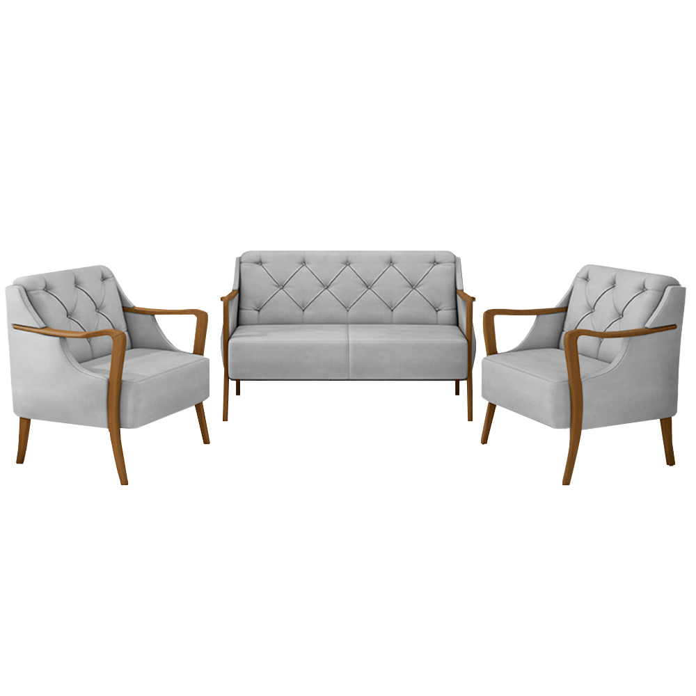 Conjunto Decorativo 2 Poltronas e 1 Namoradeira 2 Lugares Hand Veludo Cinza G45 - Gran Belo