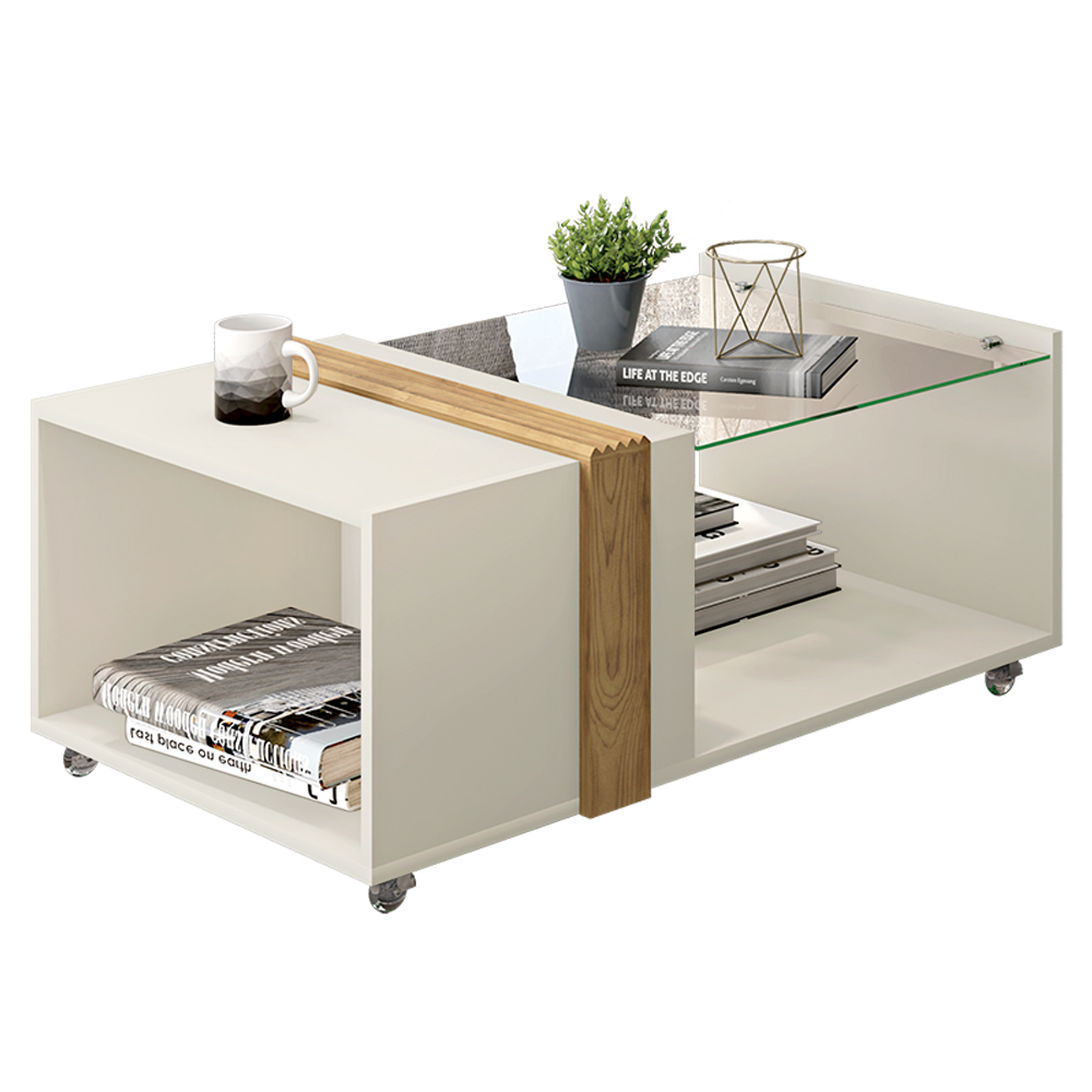 Conjunto Decorativo Aparador Buffet e Mesa De Centro Rennes MDP OffWhite/Lamina Mel G11 - Gran Belo