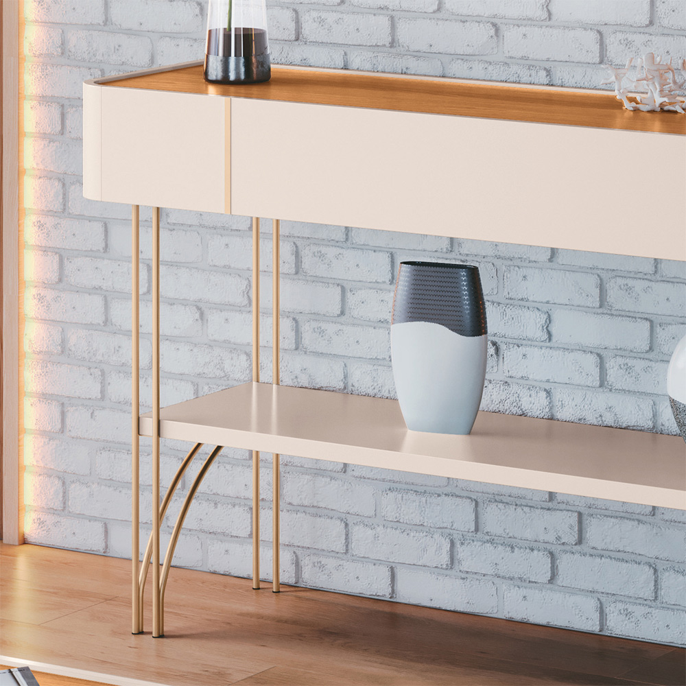 Conjunto Decorativo Aparador e Mesa de Centro Rennes MDP/MDF Pés de Aço Off White/Cinamomo G26 - Gran Belo