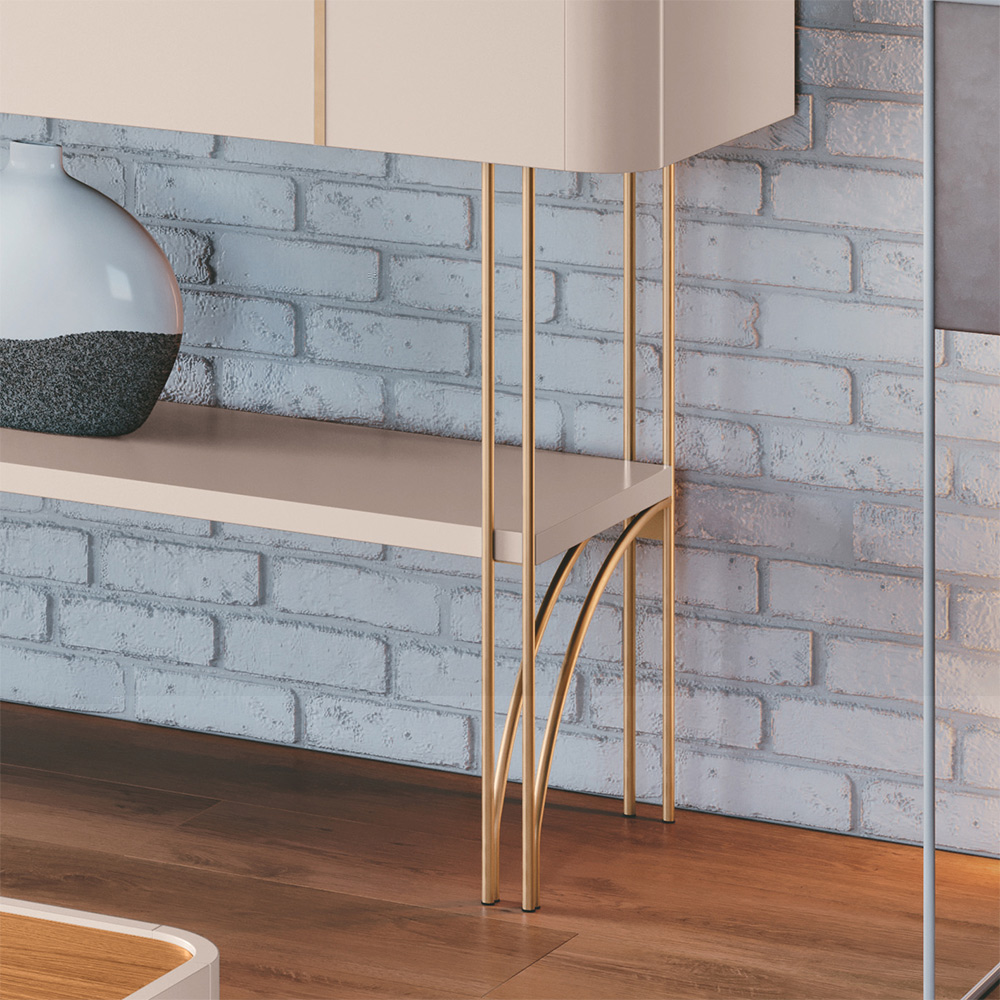 Conjunto Decorativo Aparador e Mesa de Centro Rennes MDP/MDF Pés de Aço Off White/Cinamomo G26 - Gran Belo