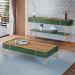 Conjunto Decorativo Aparador e Mesa de Centro Rennes MDP/MDF Pés de Aço Verde Pistache/Freijó G26 - Gran Belo