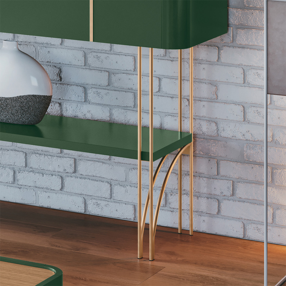 Conjunto Decorativo Aparador e Mesa de Centro Rennes MDP/MDF Pés de Aço Verde Pistache/Freijó G26 - Gran Belo