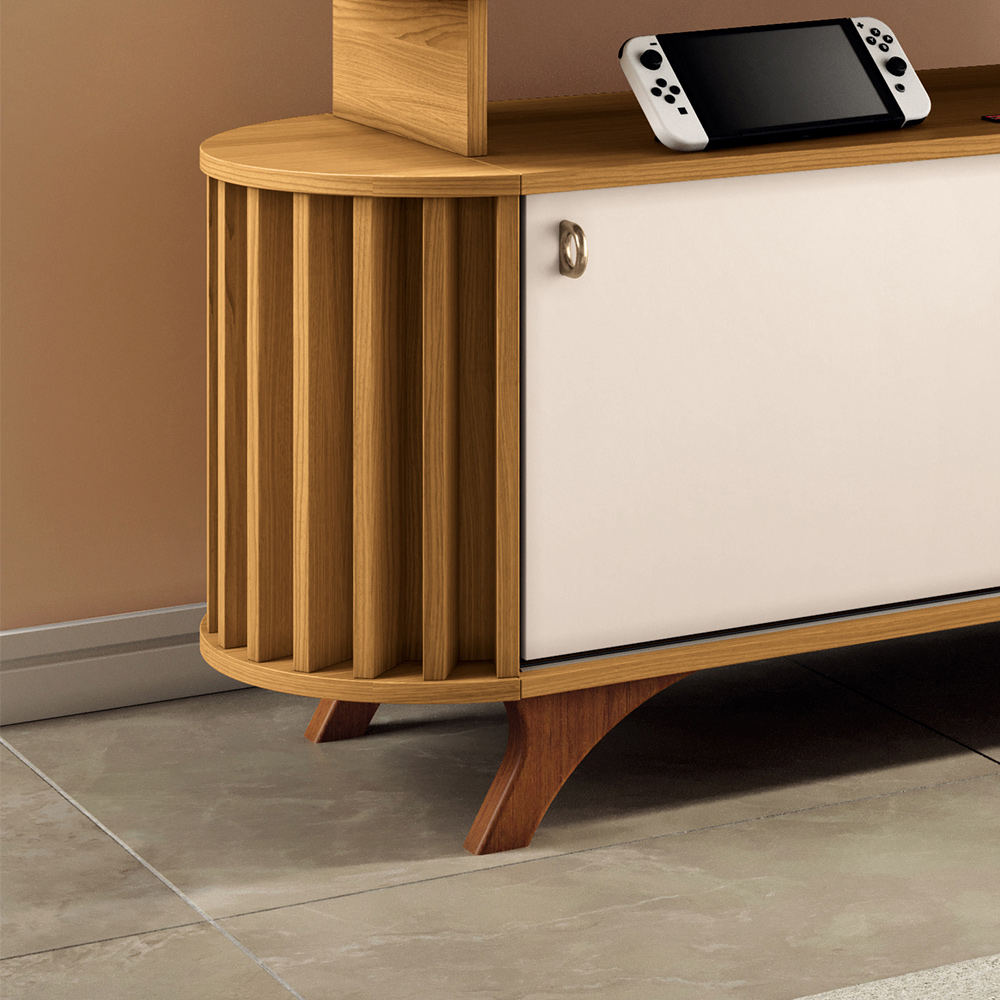 Conjunto Decorativo Bancada e Painel Kirby TV até 70 Polegadas Cinamomo/Off White G26 - Gran Belo