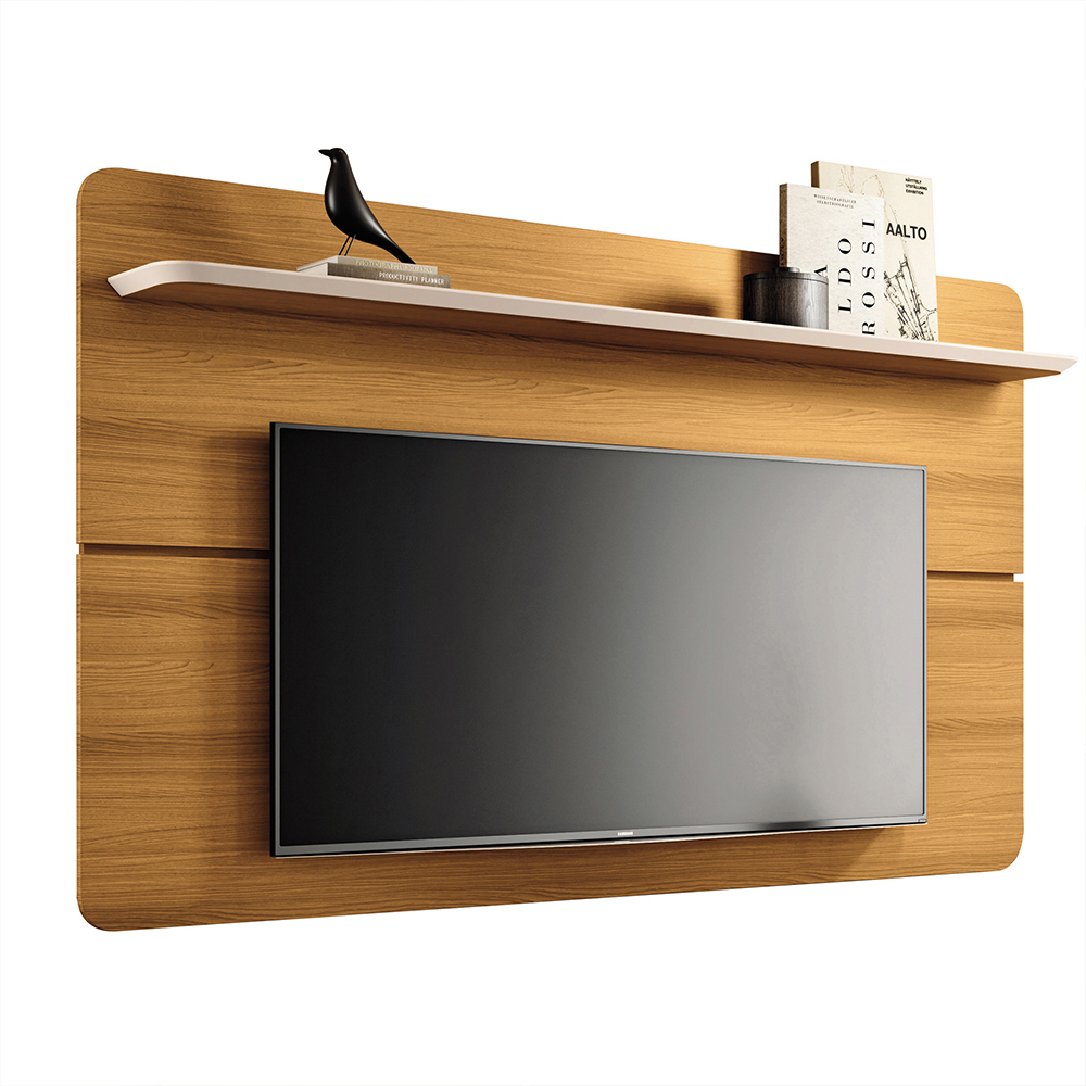 Conjunto Decorativo Bancada e Painel Kirby TV até 70 Polegadas Cinamomo/Off White G26 - Gran Belo