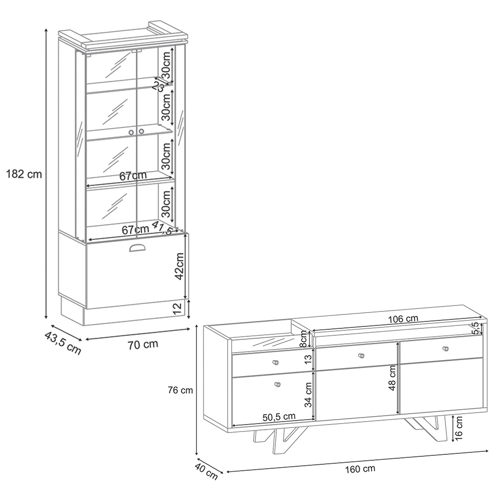 Conjunto Decorativo Cristaleira e Buffet Aparador Peggy/Noeli Preto / Nature G26 - Gran Belo
