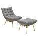 Conjunto Decorativo Poltrona e Puff Abel Base de Ferro Dourada Linho Cinza G41 - Gran Belo