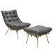Conjunto Decorativo Poltrona e Puff Abel Base de Ferro Dourada Linho Grafite G41 - Gran Belo