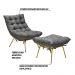 Conjunto Decorativo Poltrona e Puff Abel Base de Ferro Dourada Linho Grafite G41 - Gran Belo