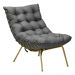 Conjunto Decorativo Poltrona e Puff Abel Base de Ferro Dourada Linho Grafite G41 - Gran Belo
