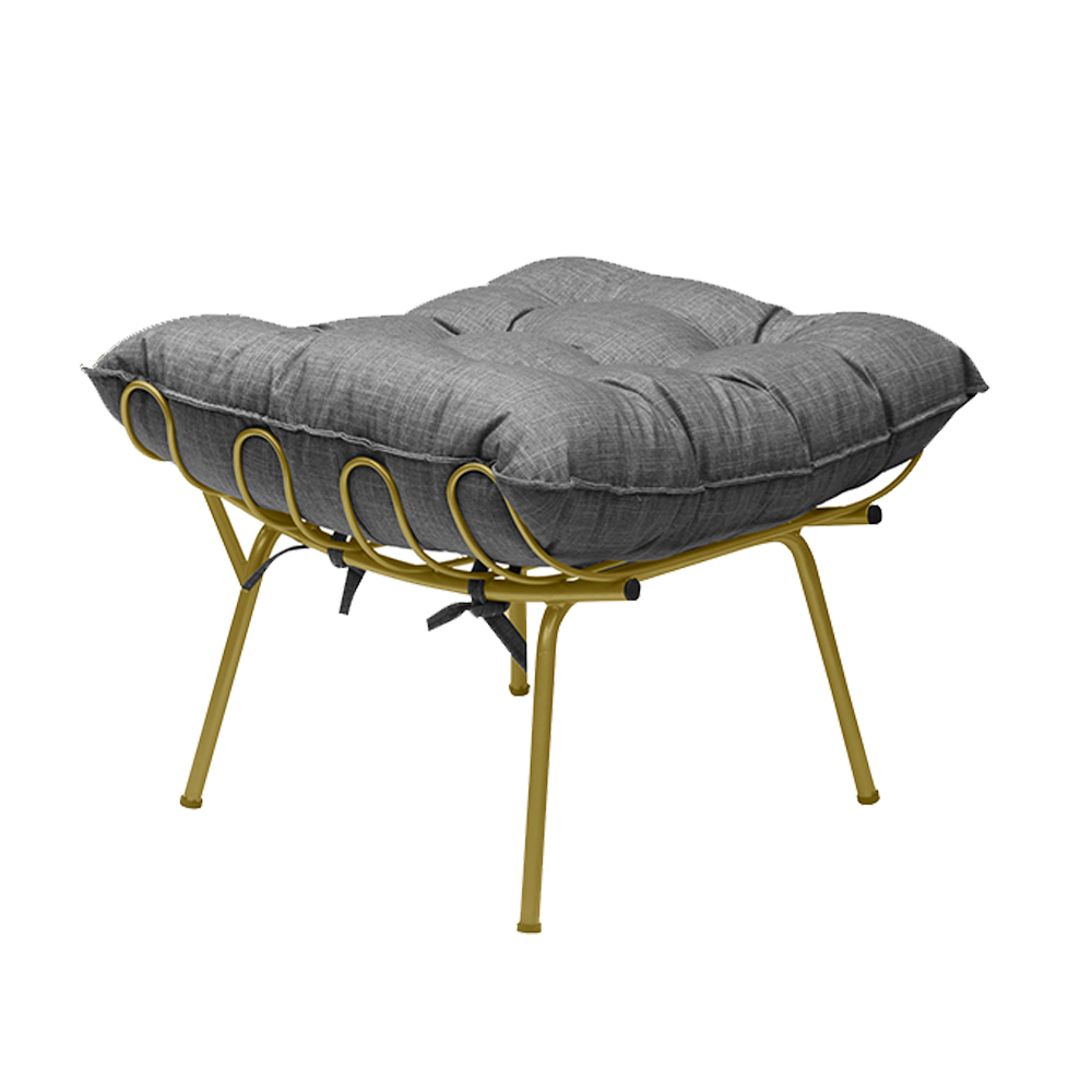 Conjunto Decorativo Poltrona e Puff Abel Base de Ferro Dourada Linho Grafite G41 - Gran Belo