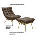 Conjunto Decorativo Poltrona e Puff Abel Base de Ferro Dourada Linho Marrom G41 - Gran Belo
