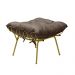 Conjunto Decorativo Poltrona e Puff Abel Base de Ferro Dourada Linho Marrom G41 - Gran Belo