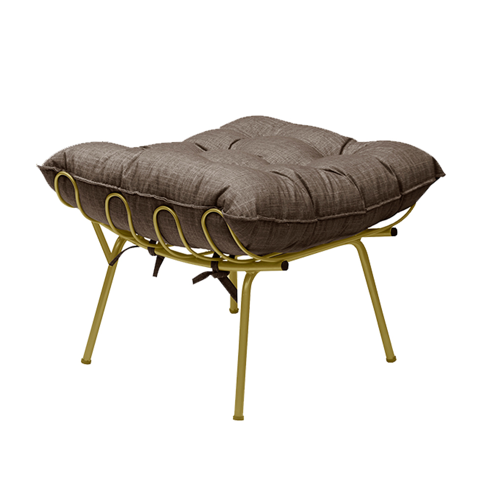 Conjunto Decorativo Poltrona e Puff Abel Base de Ferro Dourada Linho Marrom G41 - Gran Belo