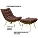 Conjunto Decorativo Poltrona e Puff Abel Base de Ferro Dourada Suede Chocolate G41 - Gran Belo