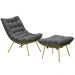 Conjunto Decorativo Poltrona e Puff Abel Base de Ferro Dourada Suede Cinza G41 - Gran Belo