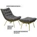 Conjunto Decorativo Poltrona e Puff Abel Base de Ferro Dourada Suede Cinza G41 - Gran Belo