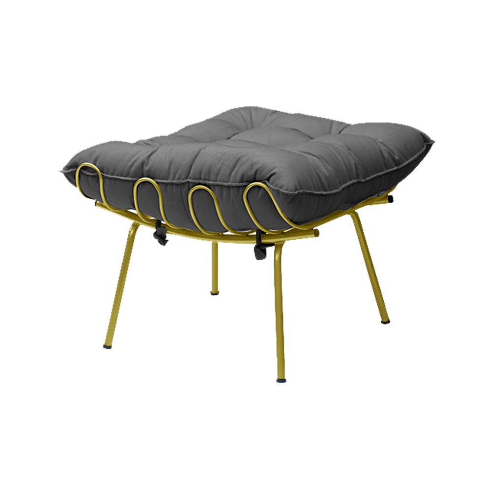 Conjunto Decorativo Poltrona e Puff Abel Base de Ferro Dourada Suede Cinza G41 - Gran Belo