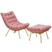 Conjunto Decorativo Poltrona e Puff Abel Base de Ferro Dourada Suede Rosa G41 - Gran Belo
