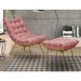 Conjunto Decorativo Poltrona e Puff Abel Base de Ferro Dourada Suede Rosa G41 - Gran Belo