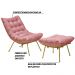 Conjunto Decorativo Poltrona e Puff Abel Base de Ferro Dourada Suede Rosa G41 - Gran Belo
