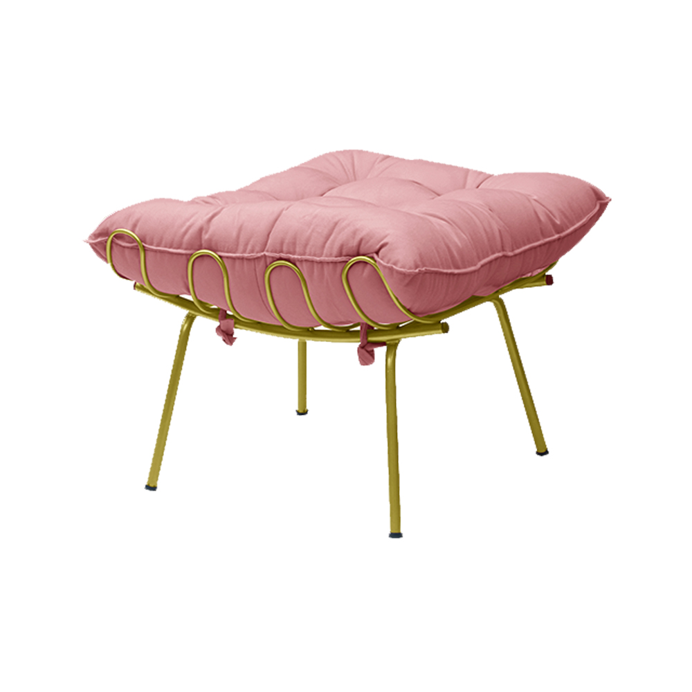 Conjunto Decorativo Poltrona e Puff Abel Base de Ferro Dourada Suede Rosa G41 - Gran Belo