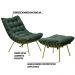 Conjunto Decorativo Poltrona e Puff Abel Base de Ferro Dourada Suede Verde G41 - Gran Belo