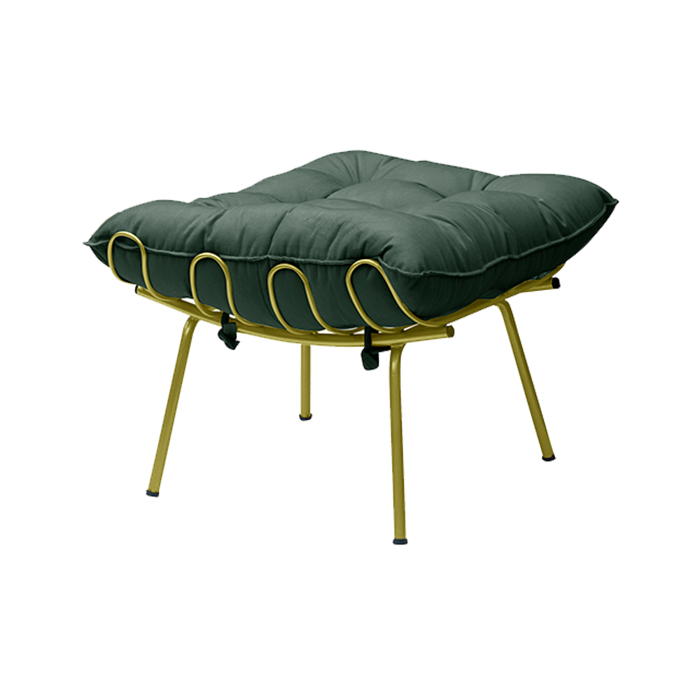 Conjunto Decorativo Poltrona e Puff Abel Base de Ferro Dourada Suede Verde G41 - Gran Belo