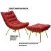 Conjunto Decorativo Poltrona e Puff Abel Base de Ferro Dourada Suede Vermelho G41 - Gran Belo