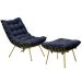 Conjunto Decorativo Poltrona e Puff Abel Base de Ferro Dourada Veludo Azul G41 - Gran Belo