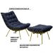 Conjunto Decorativo Poltrona e Puff Abel Base de Ferro Dourada Veludo Azul G41 - Gran Belo