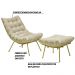 Conjunto Decorativo Poltrona e Puff Abel Base de Ferro Dourada Veludo Bege G41 - Gran Belo