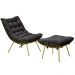 Conjunto Decorativo Poltrona e Puff Abel Base de Ferro Dourada Veludo Preto G41 - Gran Belo
