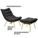Conjunto Decorativo Poltrona e Puff Abel Base de Ferro Dourada Veludo Preto G41 - Gran Belo