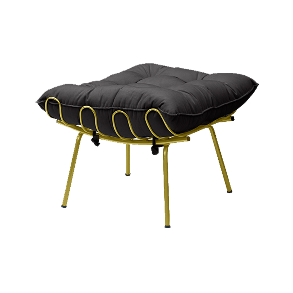 Conjunto Decorativo Poltrona e Puff Abel Base de Ferro Dourada Veludo Preto G41 - Gran Belo
