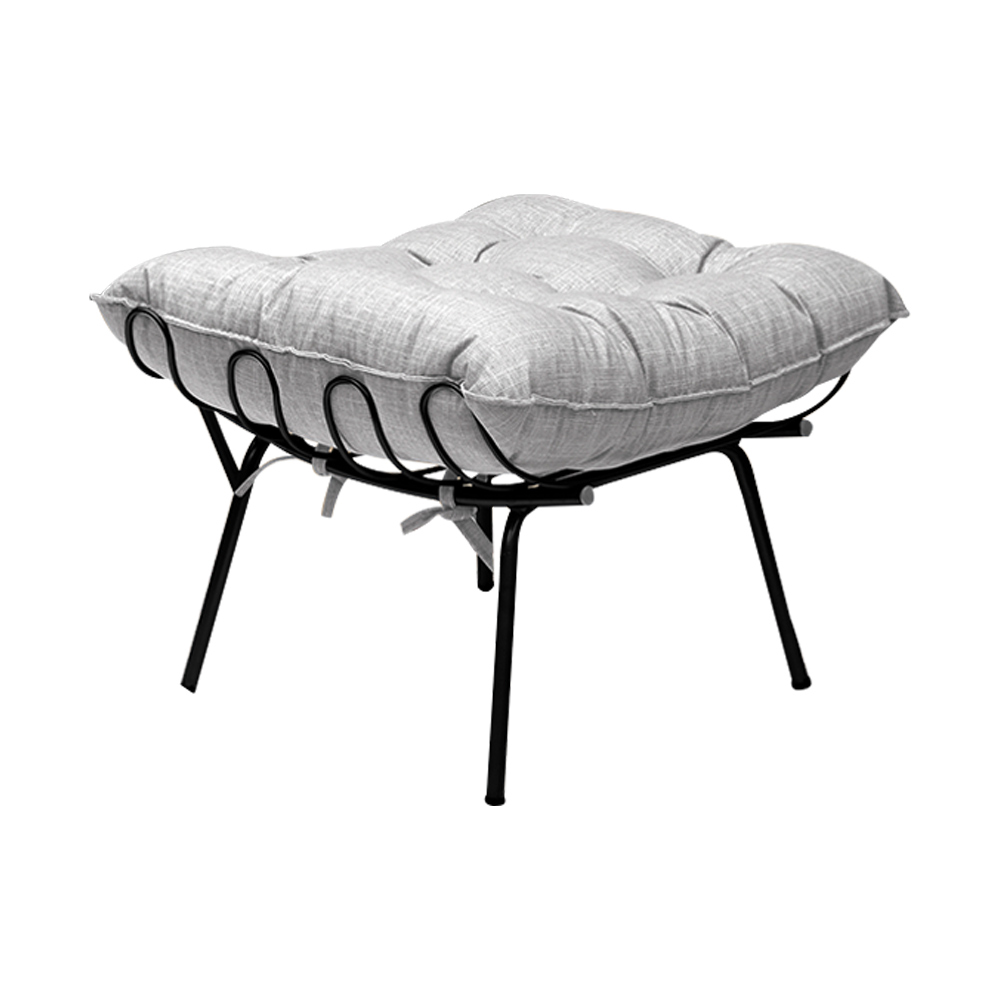 Conjunto Decorativo Poltrona e Puff Abel Base de Ferro Preto Linho Cinza G41 - Gran Belo