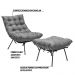 Conjunto Decorativo Poltrona e Puff Abel Base de Ferro Preto Linho Grafite G41 - Gran Belo