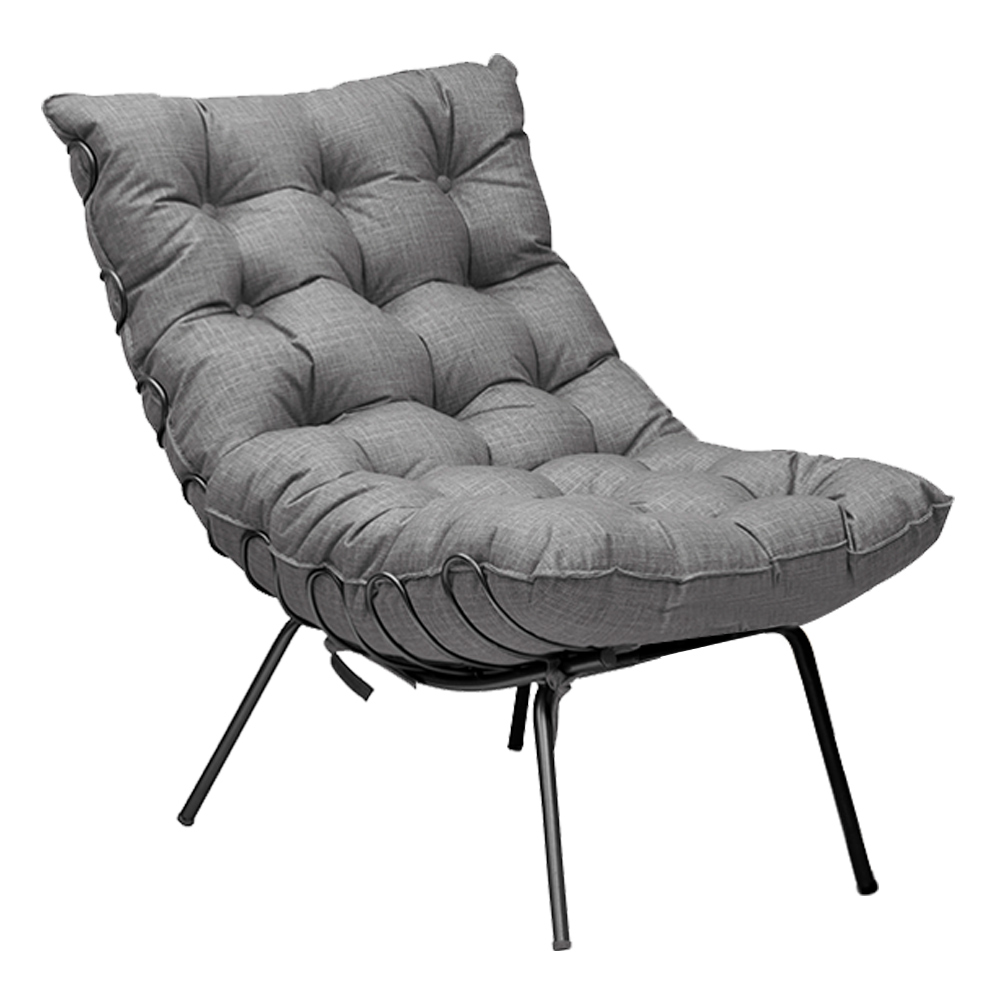 Conjunto Decorativo Poltrona e Puff Abel Base de Ferro Preto Linho Grafite G41 - Gran Belo